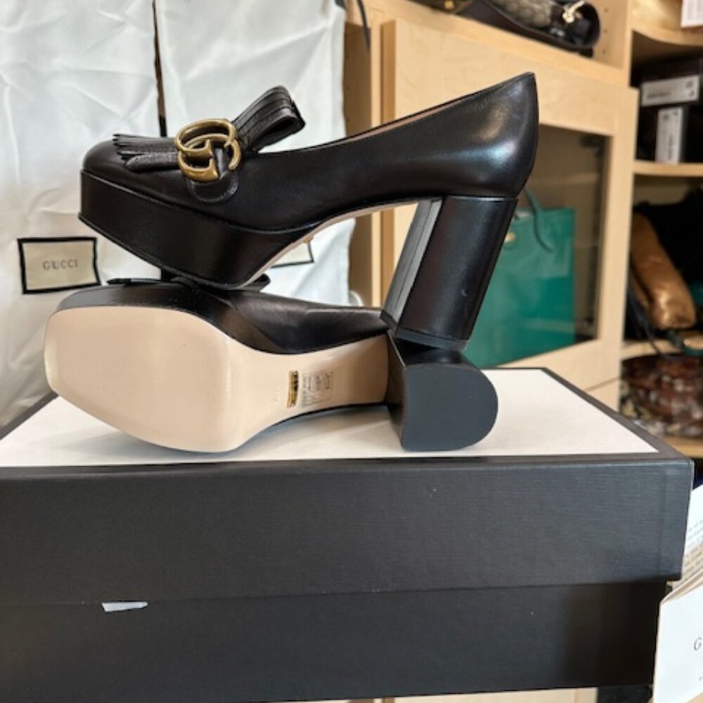 Gucci Double G Logo Size 36.5 Black Leather Pumps - Picture 6 of 6